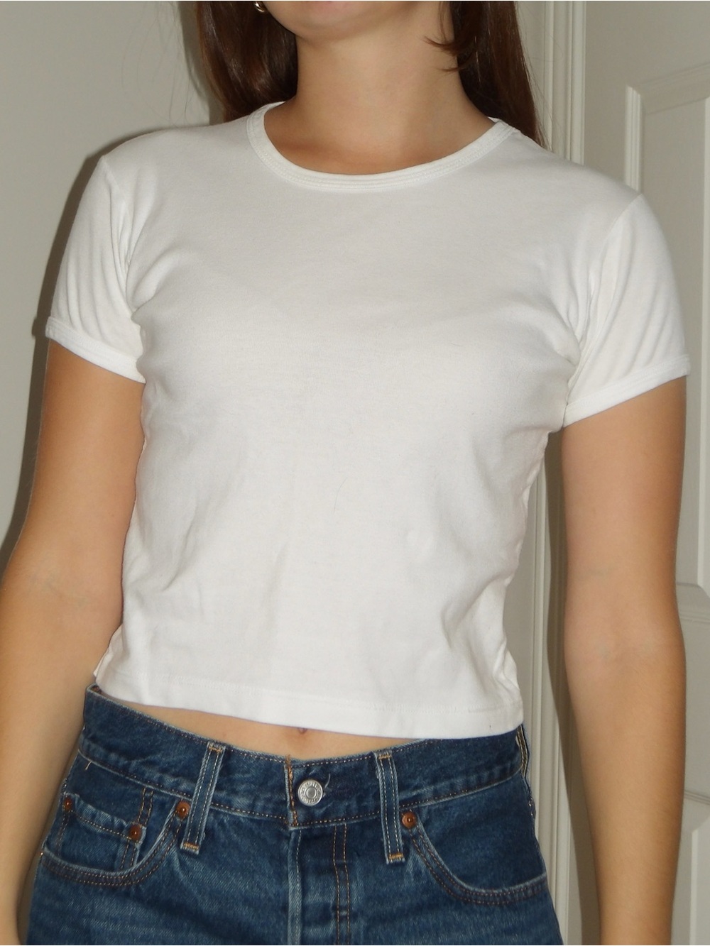 Los Angeles Apparel White Crewneck Crop Tee cotton baby rib